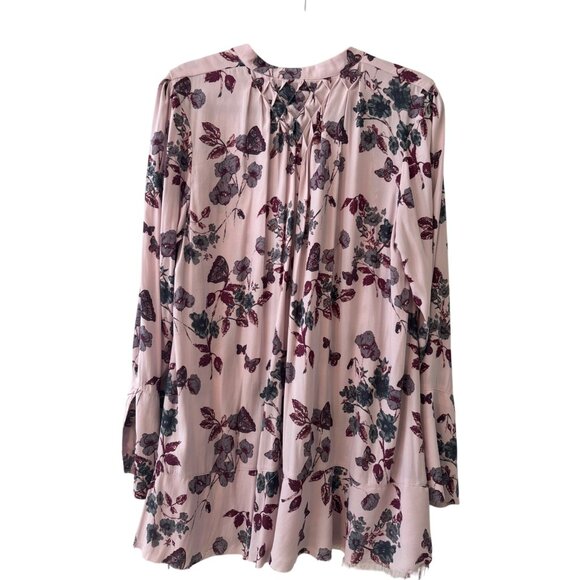 Free People Pebble Crepe Smocked Tunic Top Blouse Floral Lavender Sz M - Picture 10 of 12